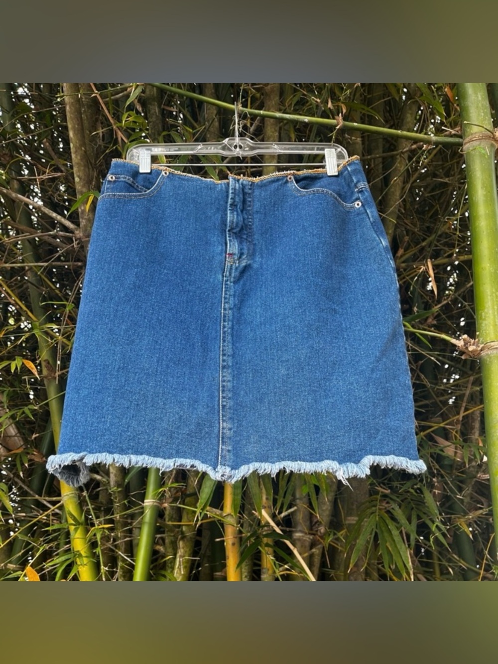 Vintage Bill Blass | 100% Cotton Distressed Raw Hem Denim Skirt | Size 10